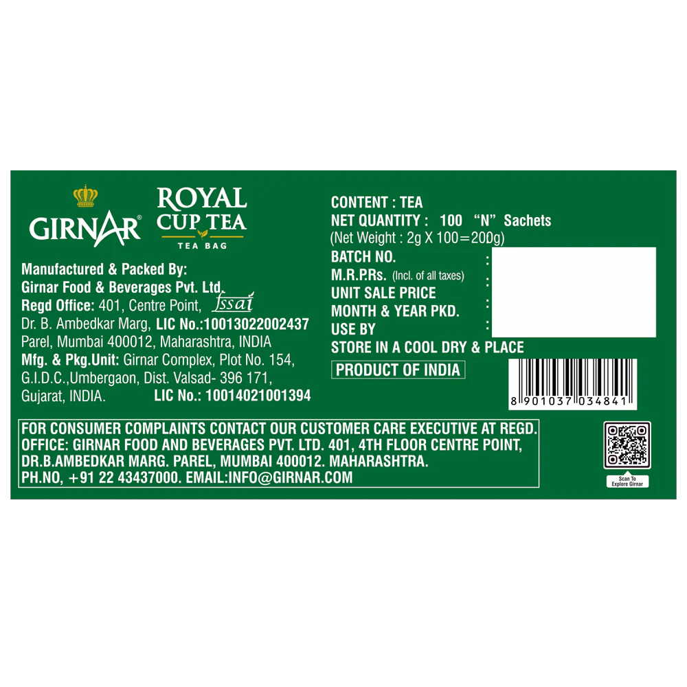 Girnar Black Tea Bags - Royal Cup Tea - Image 3