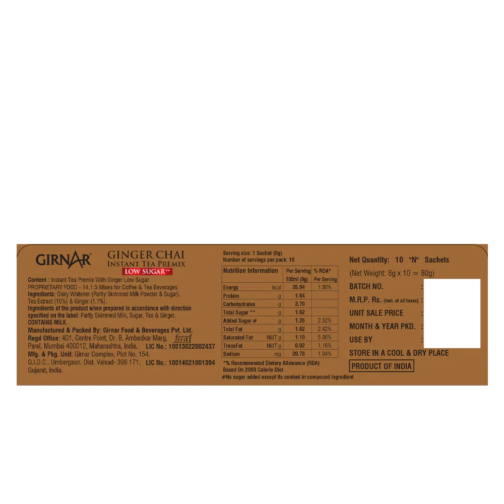 Girnar Instant Tea Premix With Ginger (Low Sugar) - Image 4