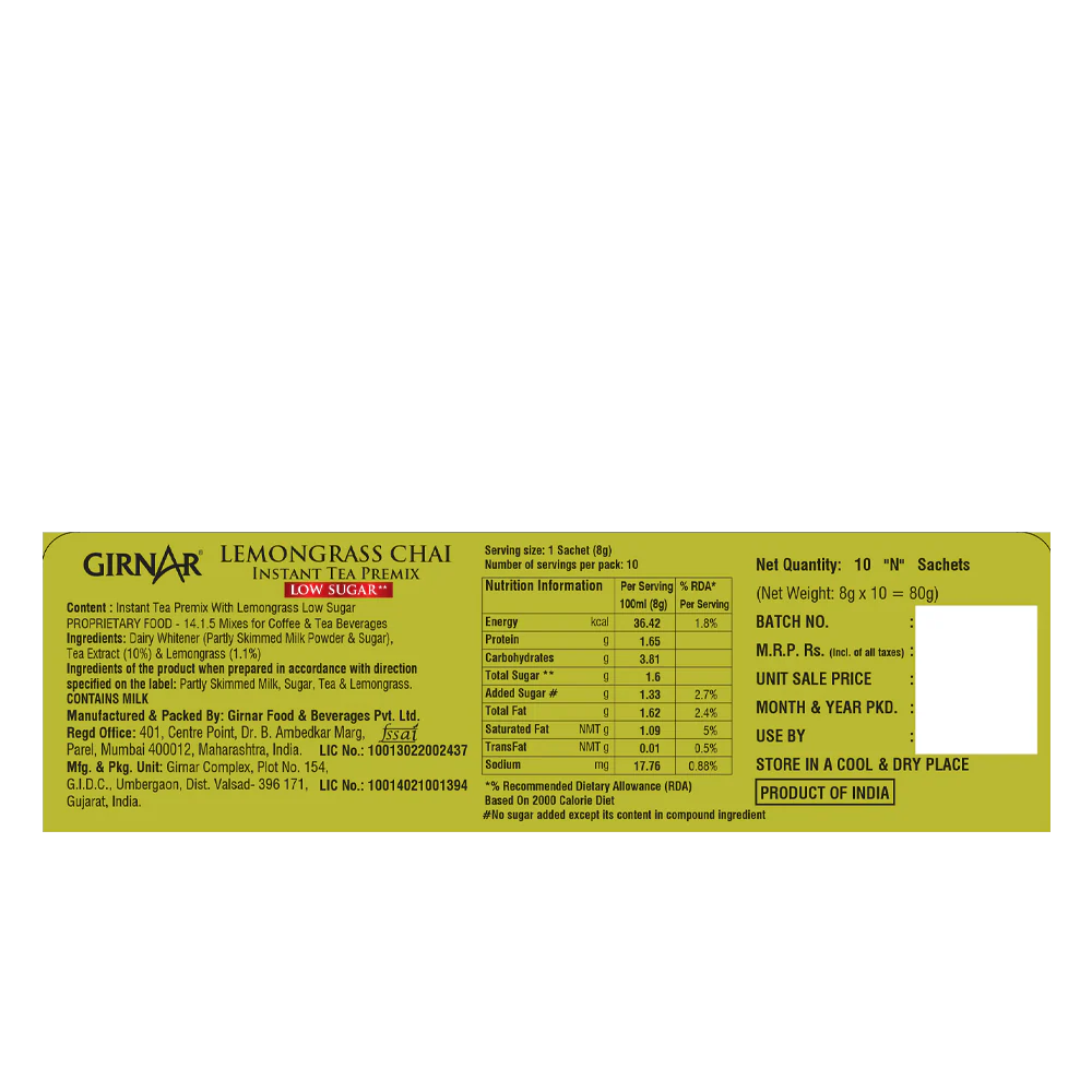 Girnar Instant Tea Premix With Lemongrass (Low Sugar) - Image 4